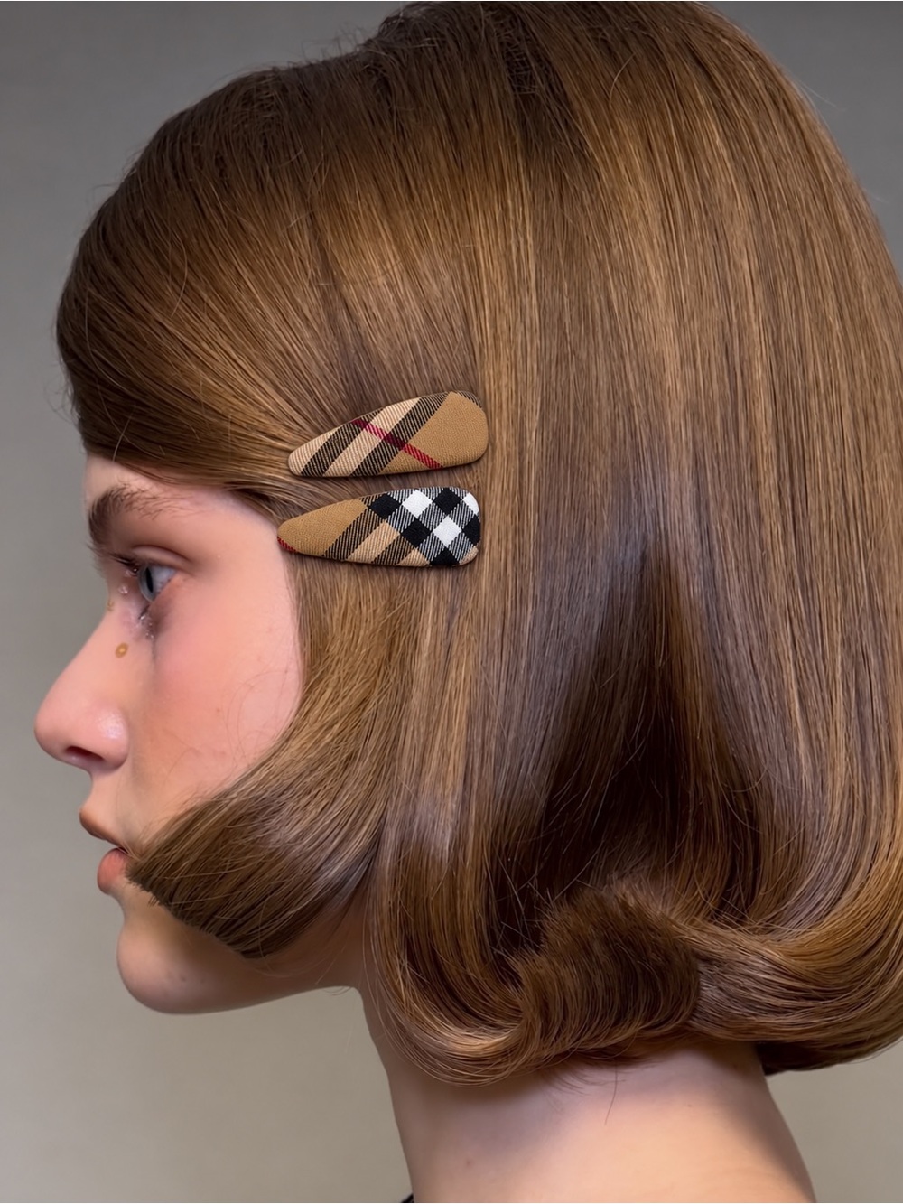 Vintage Tan Plaid Hair Clip Set